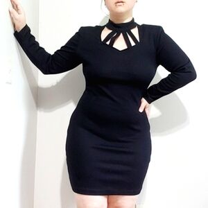 90s Vintage Marnie West Gothic Black Choker Cut Out Neckline Dress Size 13